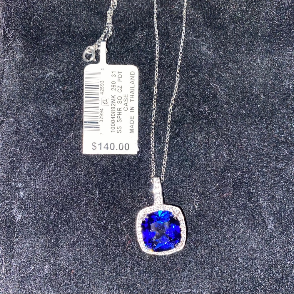 .925 Sterling Silver sapphire/CZ pendant